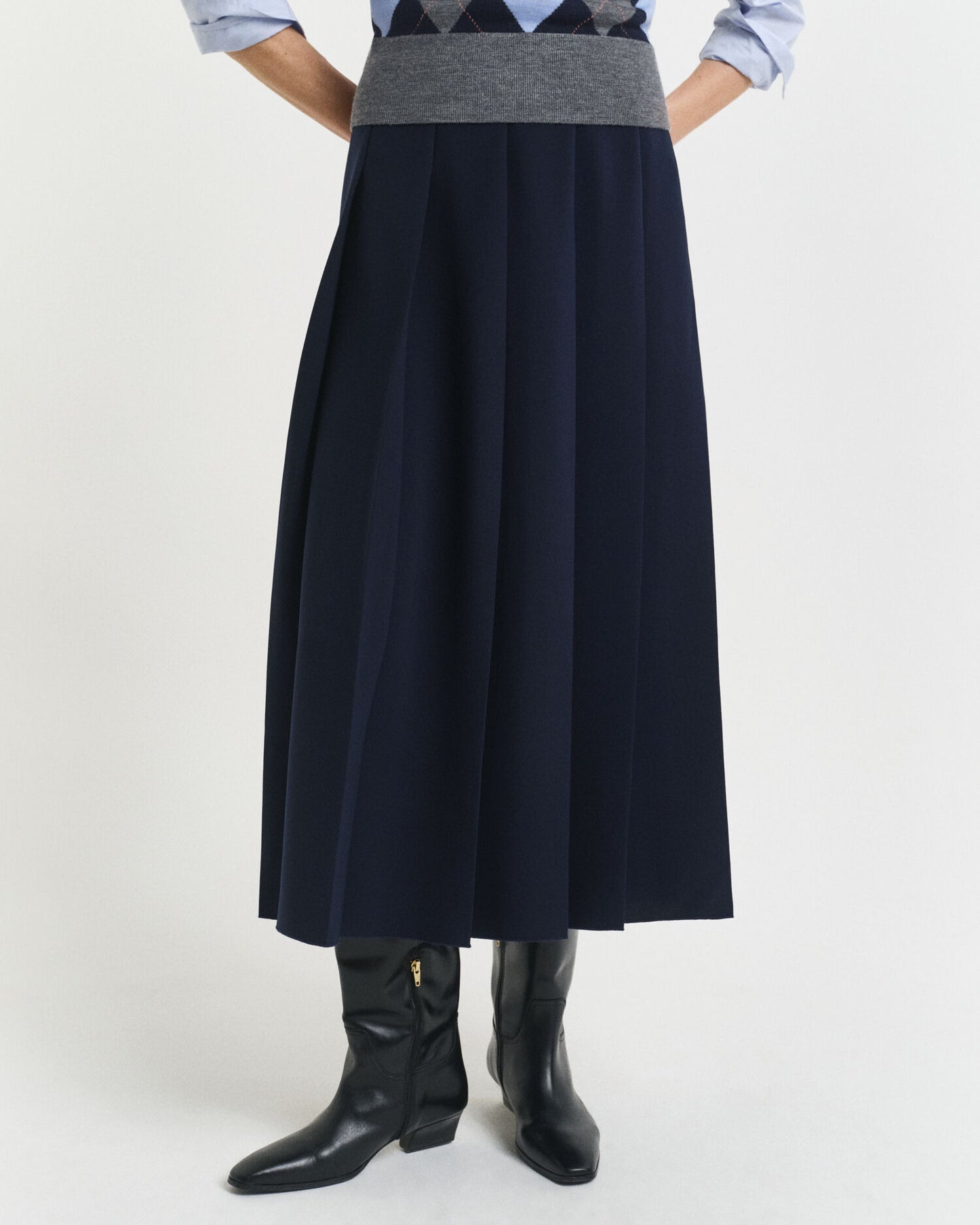 Wide Pleated Midi Skirt