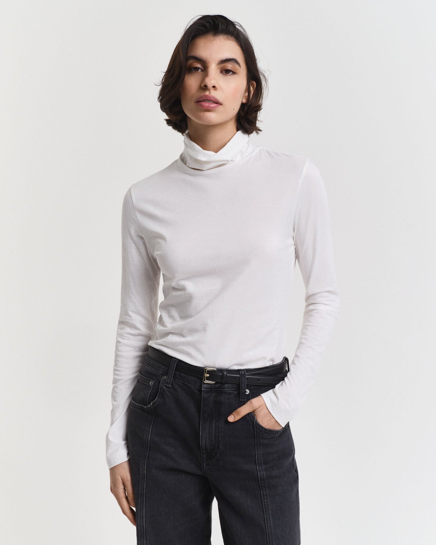 Lightweight Cotton Turtleneck Top