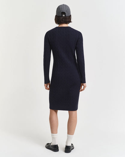 Stretch Cotton Cable Knit Crew Neck Dress