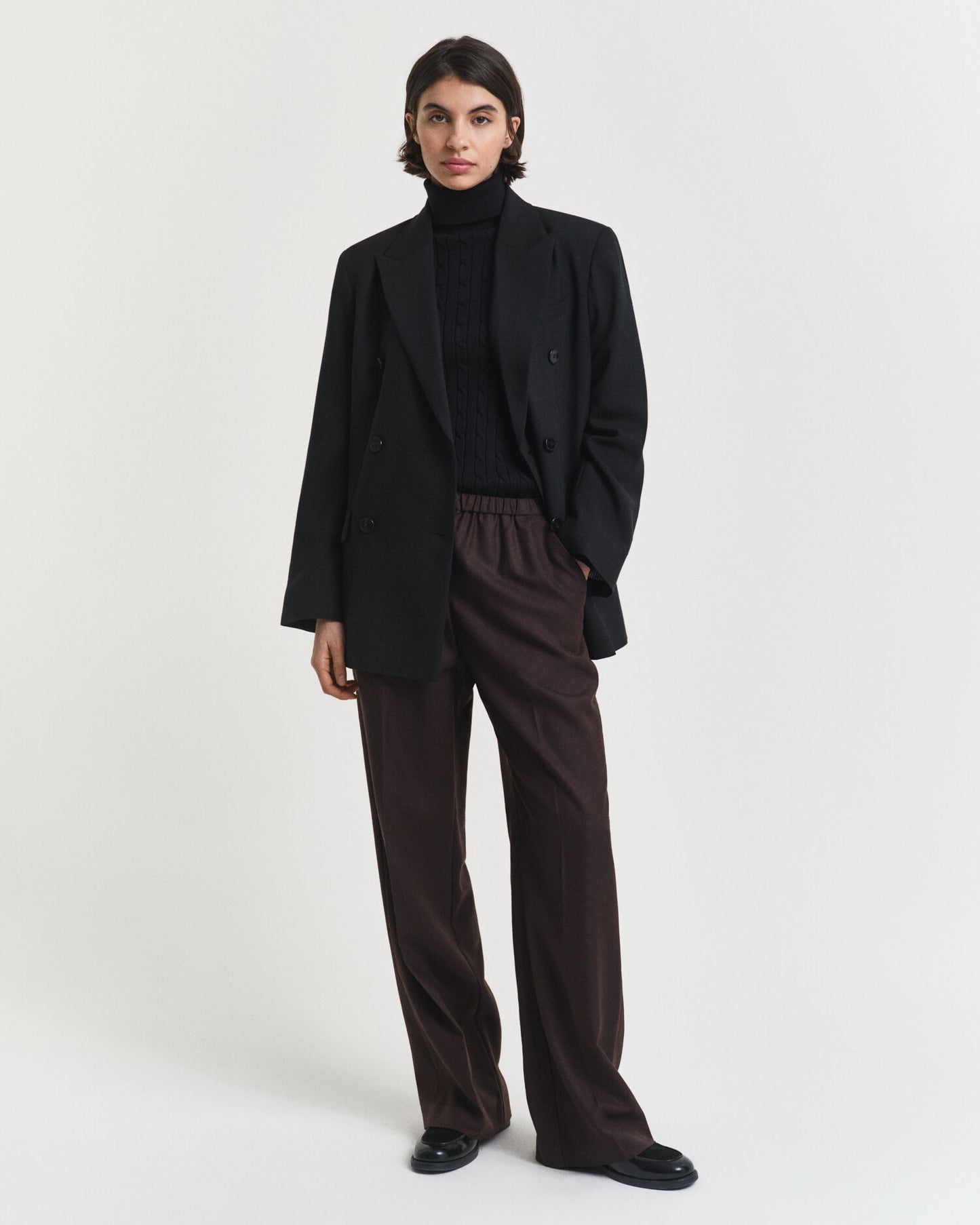 Stretch Cotton Cable Knit Turtleneck Sweater