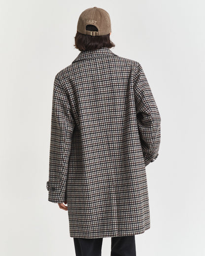 Checked Wool Blend Car Coat