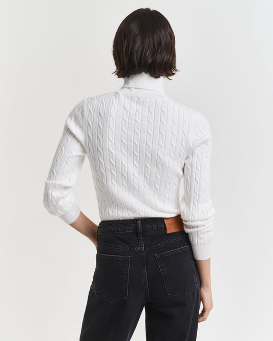 Stretch Cotton Cable Knit Turtleneck Sweater