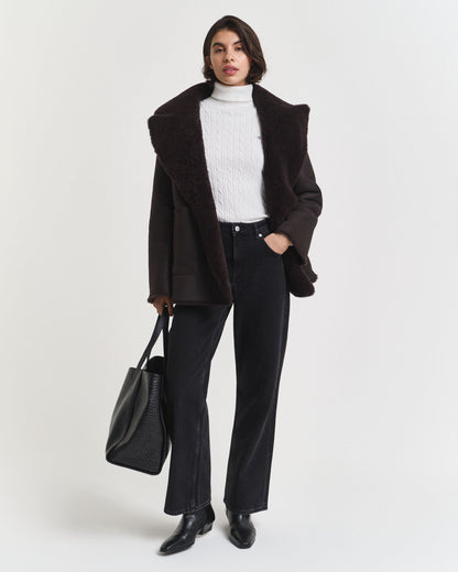 Stretch Cotton Cable Knit Turtleneck Sweater