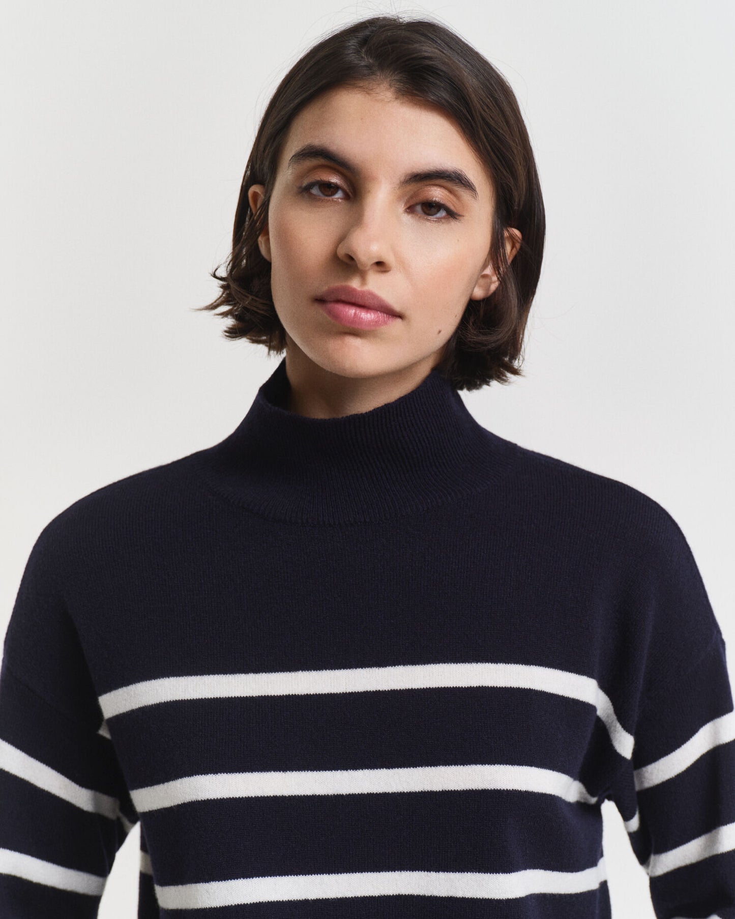 Striped Superfine Lambswool Turtleneck Sweater