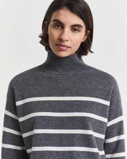Striped Superfine Lambswool Turtleneck Sweater