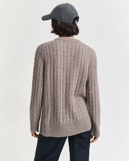 Wool Cable Knit Crew Neck Sweater