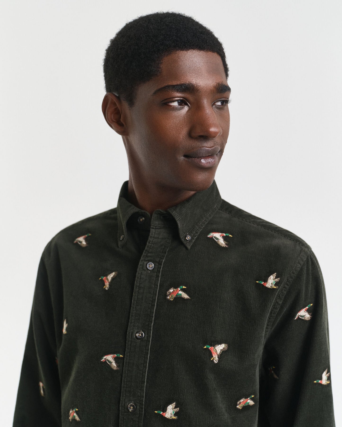 Regular Fit Embroidered Corduroy Shirt