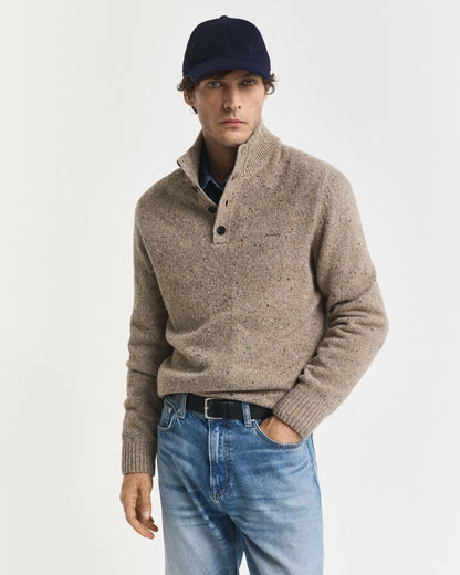 Wool Blend Nepps Half-Buttoned Sweater