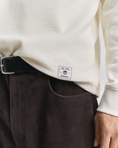 Waffle Textured Long Sleeve Henley T-Shirt