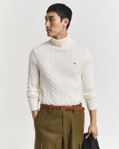 Cotton Cable Knit Turtleneck Sweater