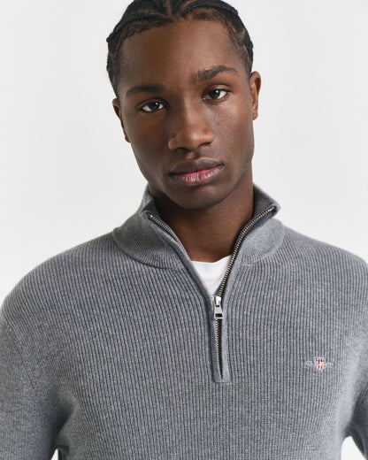 Ribbed Cotton Merino Wool Half-Zip Sweater