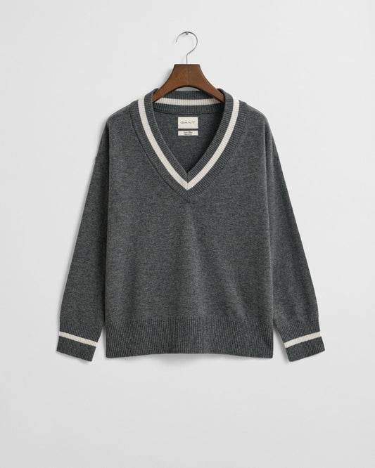 Superfine Lambswool Contrast V-Neck Sweater