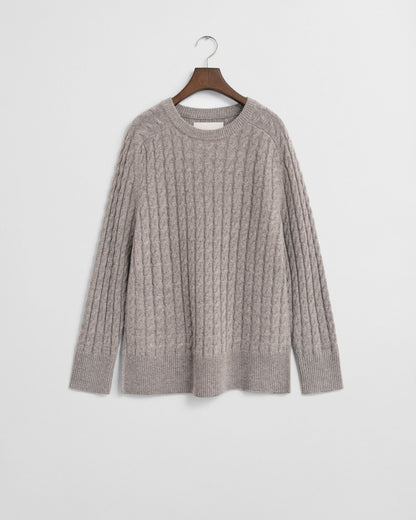 Wool Cable Knit Crew Neck Sweater
